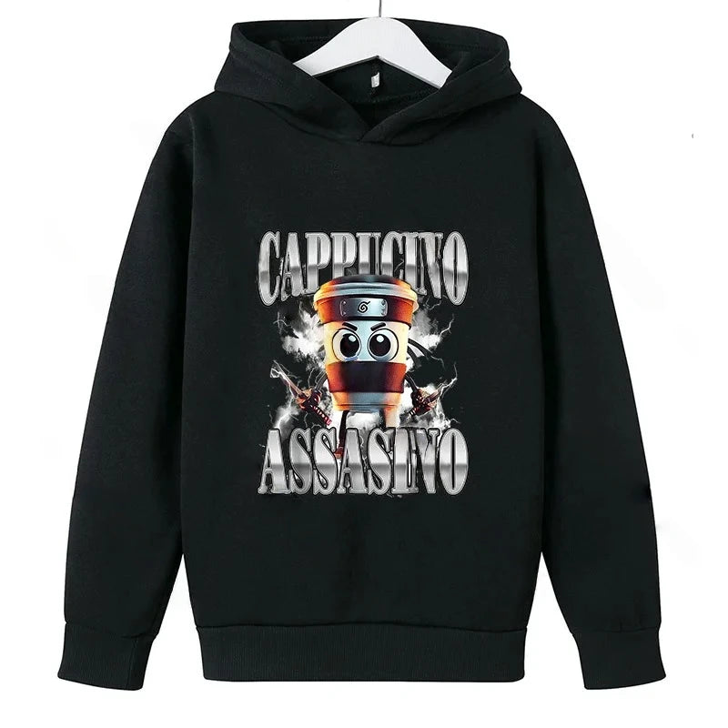 Brainrot Hoodie Barn – Cappuccina Assasino Luvtröja