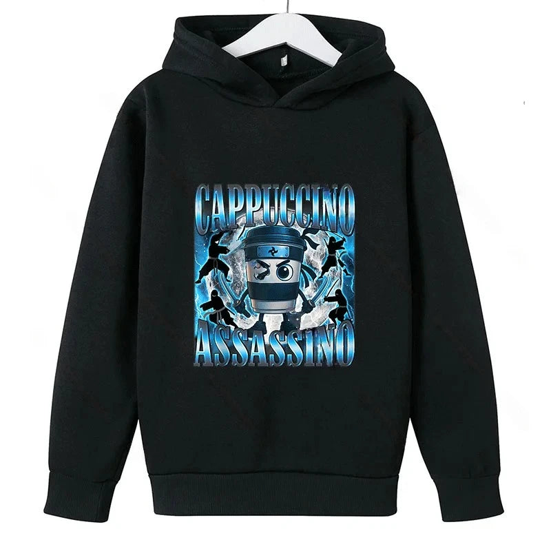 Brainrot Hoodie Barn – Cappuccina Assasino Luvtröja