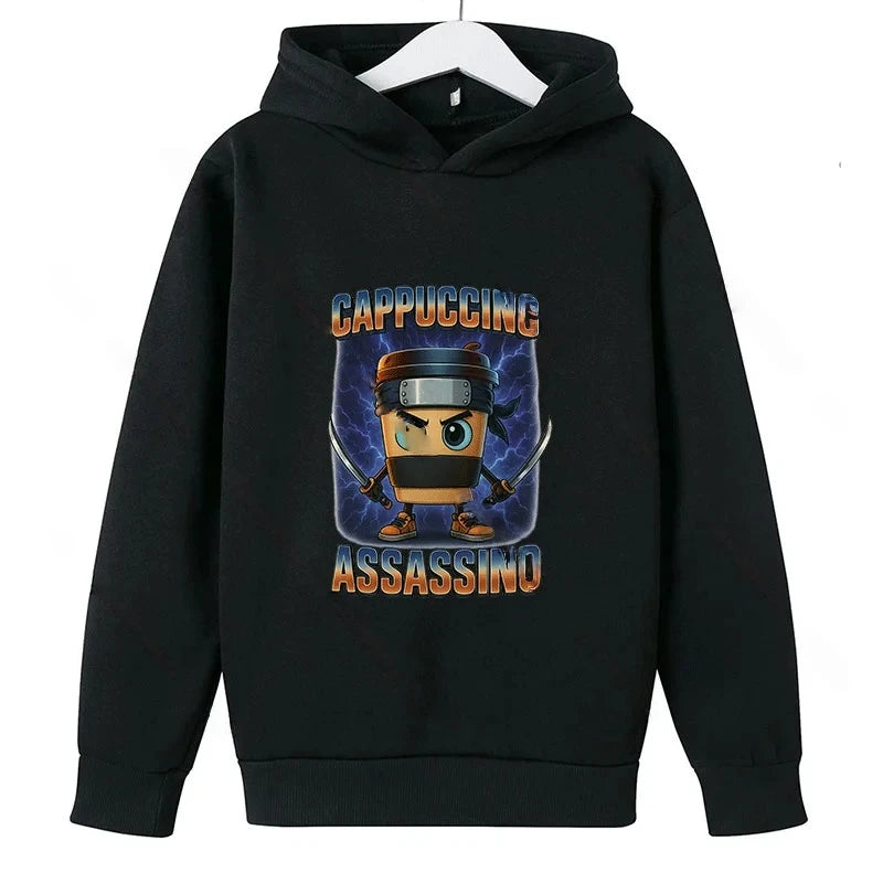 Brainrot Hoodie Barn – Cappuccina Assasino Luvtröja
