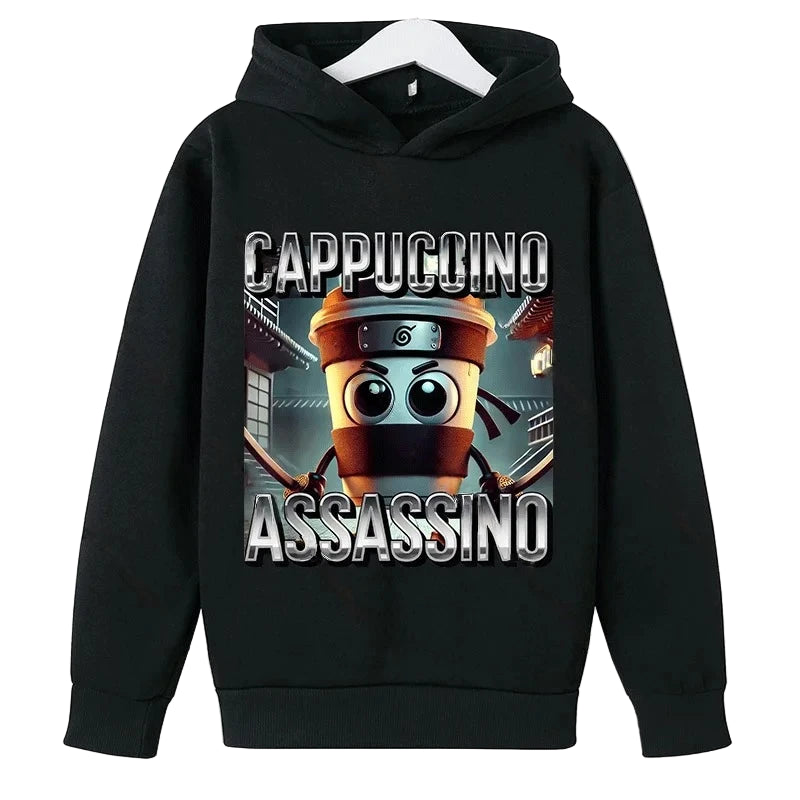 Brainrot Hoodie Barn – Cappuccina Assasino Luvtröja