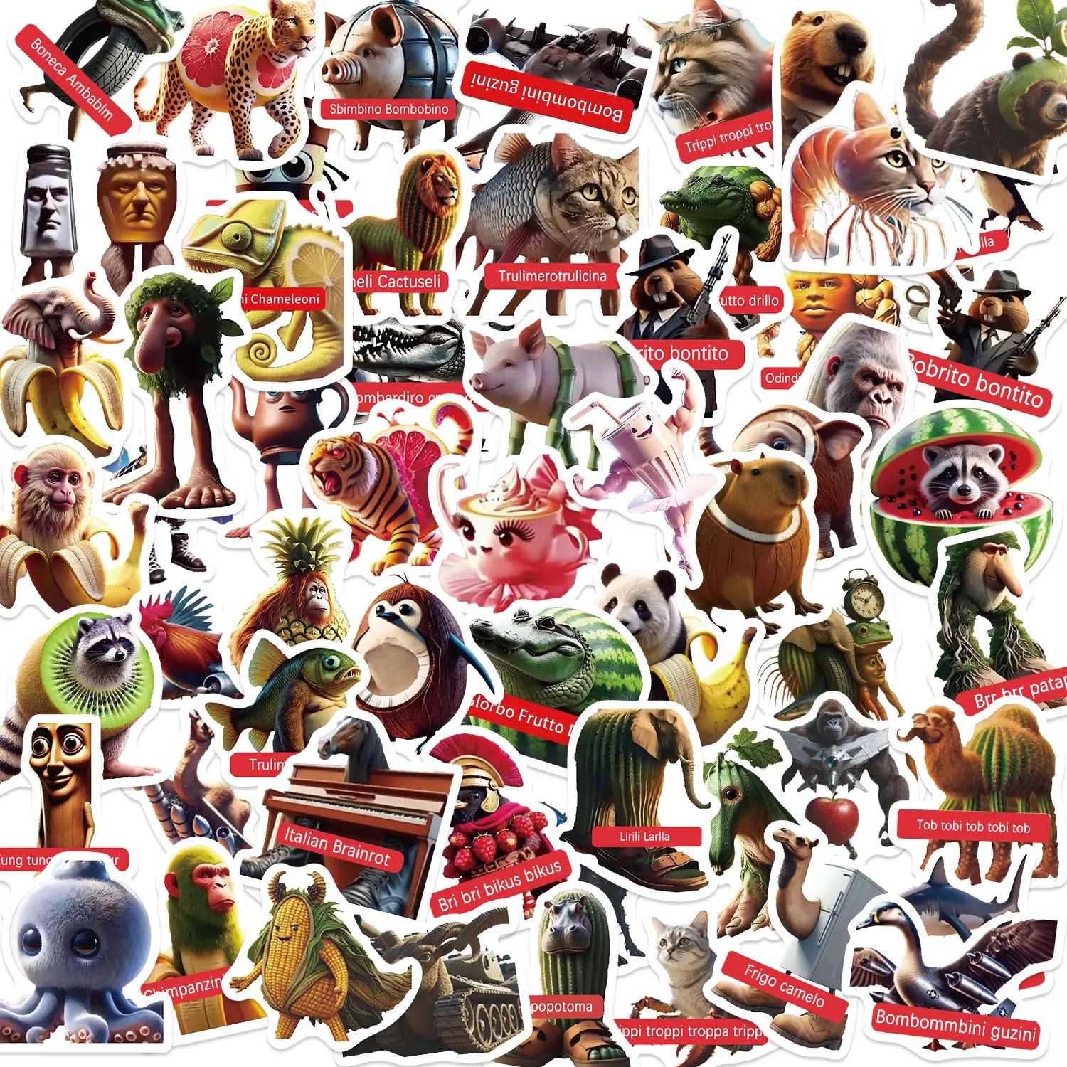 60 st. Brainrot Tralalero Klistermärken