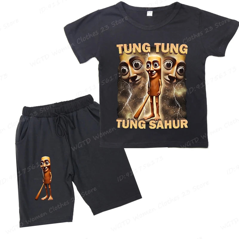 Roligt italienskt "brainrot" barnset – T-shirt & Shorts