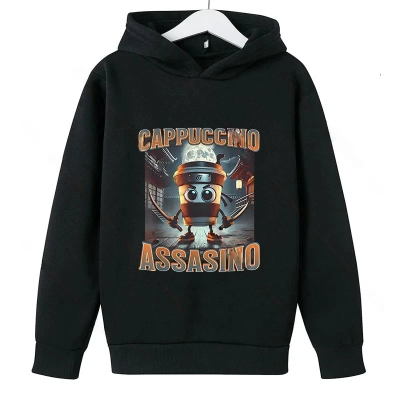 Brainrot Hoodie Barn – Cappuccina Assasino Luvtröja