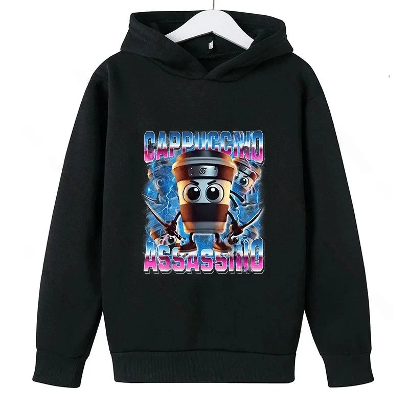 Brainrot Hoodie Barn – Cappuccina Assasino Luvtröja